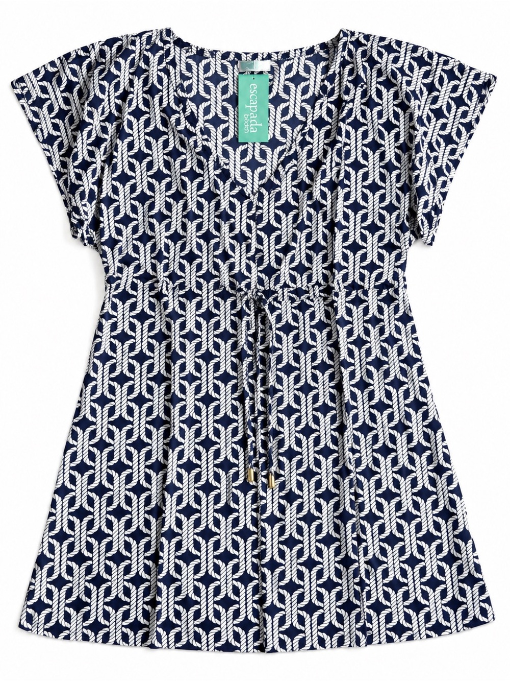Escapada Beach Tiffany Tunic Top Beach Cover Up Navy White Rope Print Large